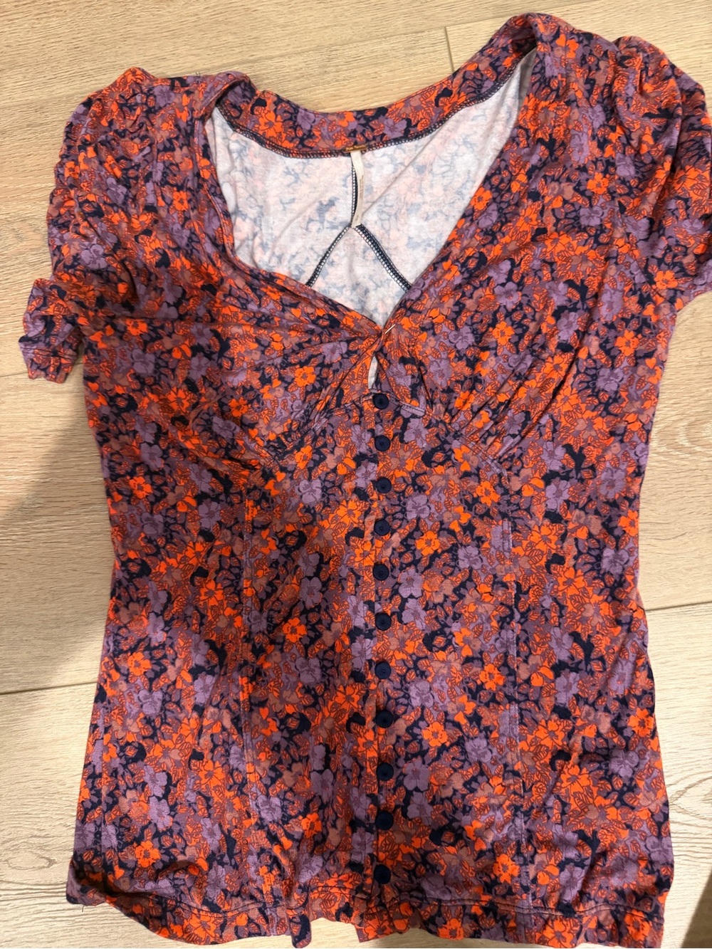 Free People Purple & Orange Floral Button-Down Top
